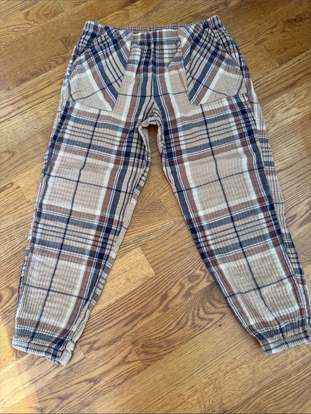 Aerie Plaid Lounge Pants Cotton Jogger Cozy Brown Blue Size Large